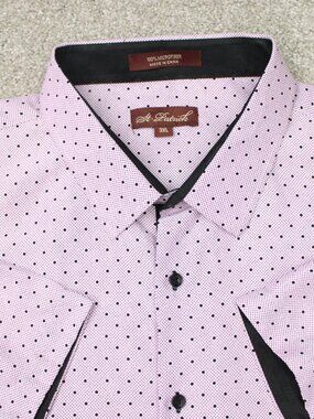 St. Patrick Shirt Men 3XL XXXL Pink/Black Geometric 100% Microfiber Short Sleeve